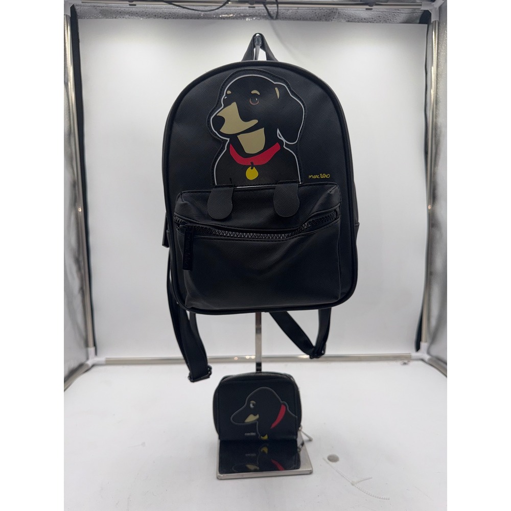 Marc Tetro Dachshund Mini Backpack and Zip Wallet Set Black Vegan Leather 2pc - Picture 3 of 11